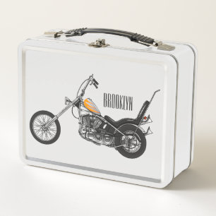 Chopper Motorcycle 1950 cartoon illustration Metal Lunch Box