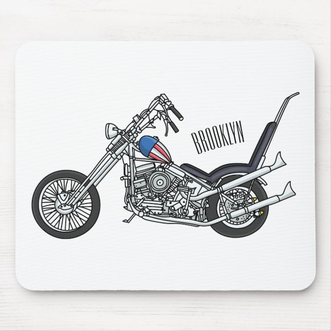 Chopper Motorcycle 1950 cartoon illustration Mouse Pad (Front)