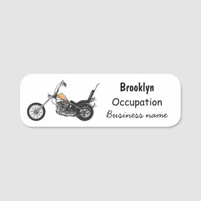 Chopper Motorcycle 1950 cartoon illustration Name Tag (Front)