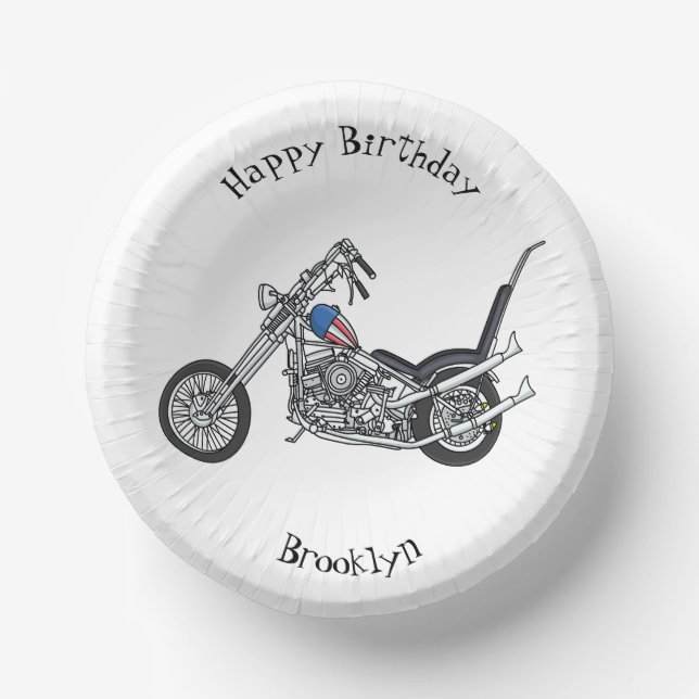 Chopper Motorcycle 1950 cartoon illustration Paper Plate (Front)