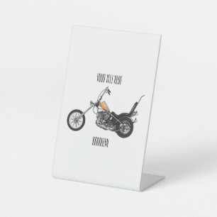 Chopper Motorcycle 1950 cartoon illustration Pedestal Sign
