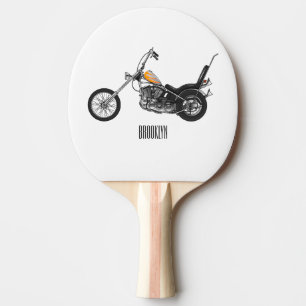Chopper Motorcycle 1950 cartoon illustration Ping Pong Paddle
