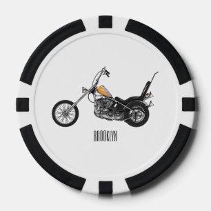 Chopper Motorcycle 1950 cartoon illustration Poker Chips