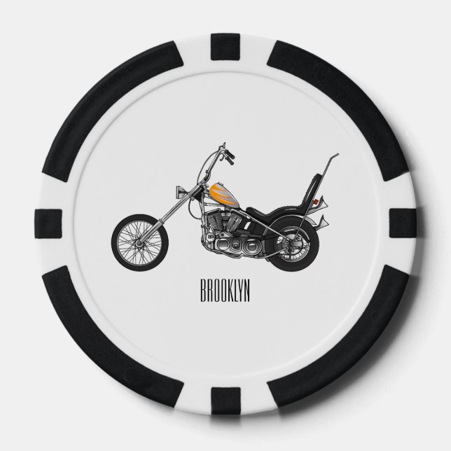 Chopper Motorcycle 1950 cartoon illustration Poker Chips (Front)