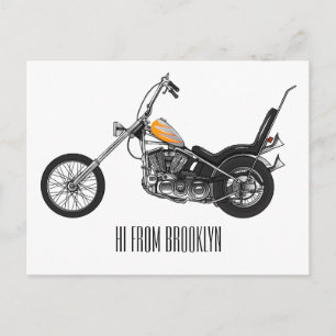 Chopper Motorcycle 1950 cartoon illustration Postcard
