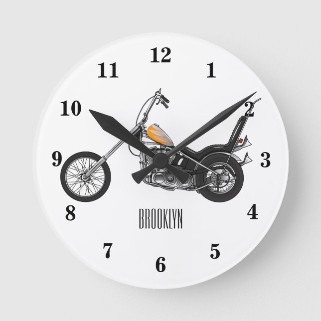 Chopper Motorcycle 1950 cartoon illustration Round Clock (Front)