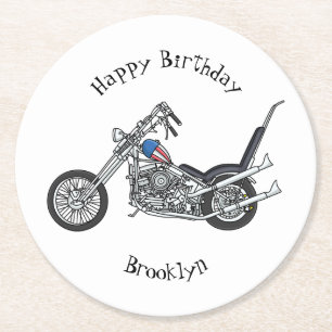 Chopper Motorcycle 1950 cartoon illustration Round Paper Coaster