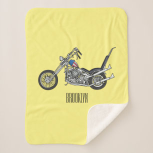 Chopper Motorcycle 1950 cartoon illustration Sherpa Blanket
