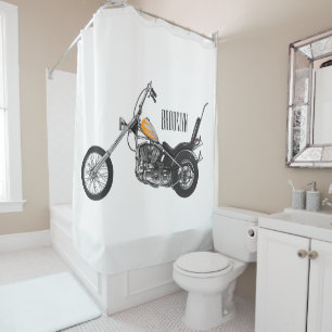 Chopper Motorcycle 1950 cartoon illustration Shower Curtain
