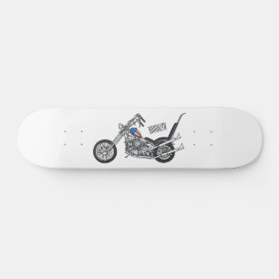 Chopper Motorcycle 1950 cartoon illustration Skateboard