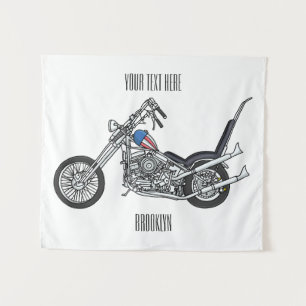 Chopper Motorcycle 1950 cartoon illustration Tapestry