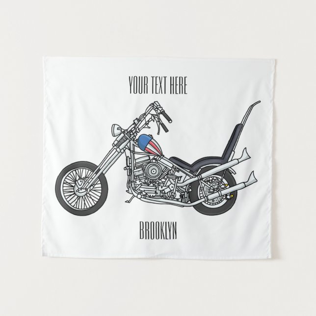 Chopper Motorcycle 1950 cartoon illustration  Tapestry (Front (Horizontal))