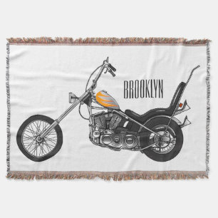 Chopper Motorcycle 1950 cartoon illustration Throw Blanket