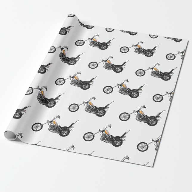 Chopper Motorcycle 1950 cartoon illustration Wrapping Paper (Unrolled)