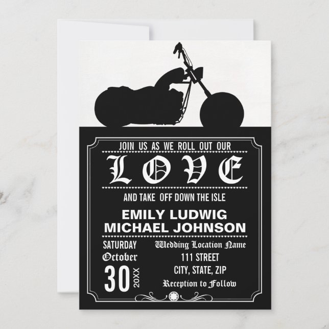 Chopper Motorcycle Biker Custom  Wedding Invite (Front)