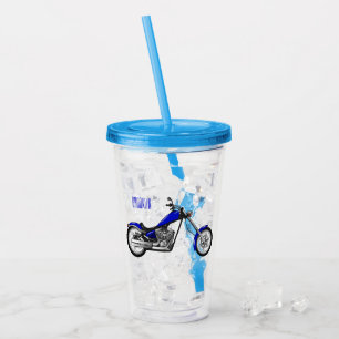 Chopper motorcycle cartoon illustration acrylic tumbler