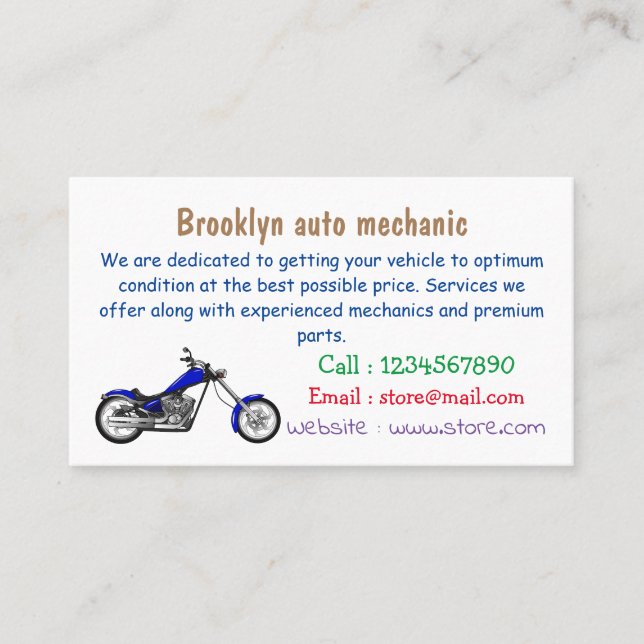 Chopper motorcycle cartoon illustration business card (Front)