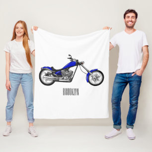 Chopper motorcycle cartoon illustration fleece blanket