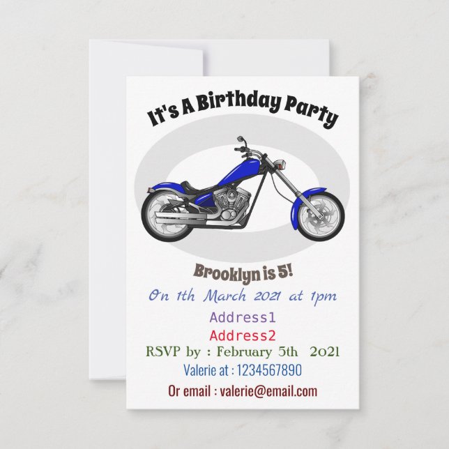 Chopper motorcycle cartoon illustration invitation (Front)