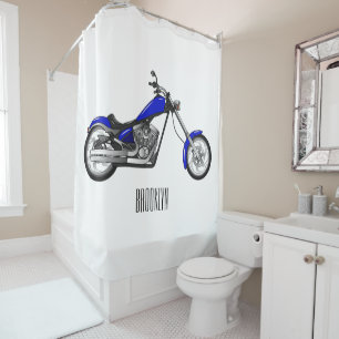 Chopper motorcycle cartoon illustration shower curtain