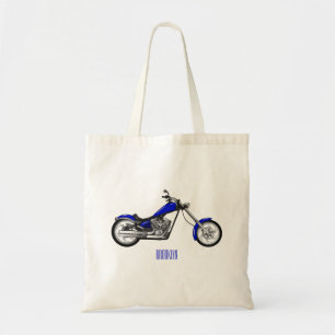 Chopper motorcycle cartoon illustration tote bag