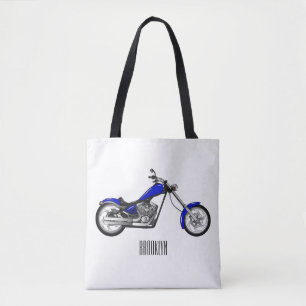 Chopper motorcycle cartoon illustration tote bag