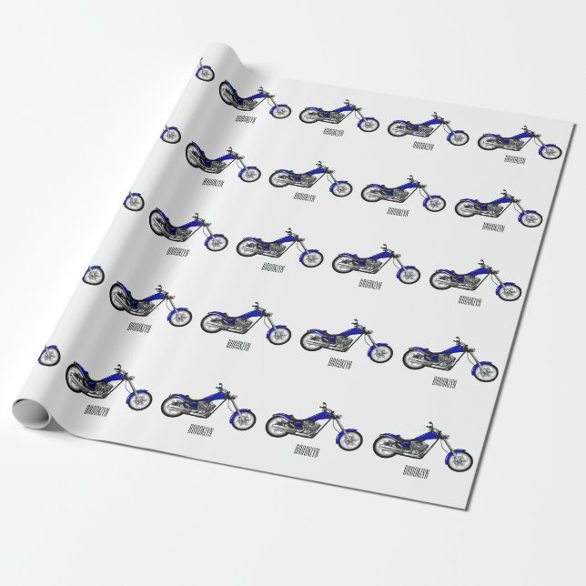 Chopper motorcycle cartoon illustration wrapping paper (Unrolled)