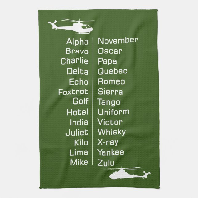 Chopper Pilot Helicopter Spelling Alphabet Tea Towel (Vertical)