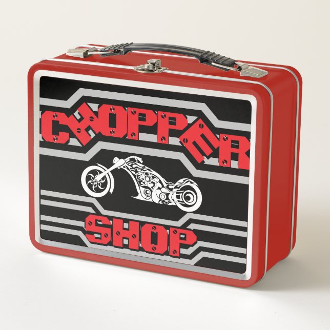 Chopper Shop Motorcycle Metal Lunch Box (Front)