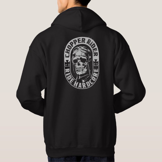 Chopper Skull Rider Motorcycle Ride Hardcore  Hood Hoodie (Back)