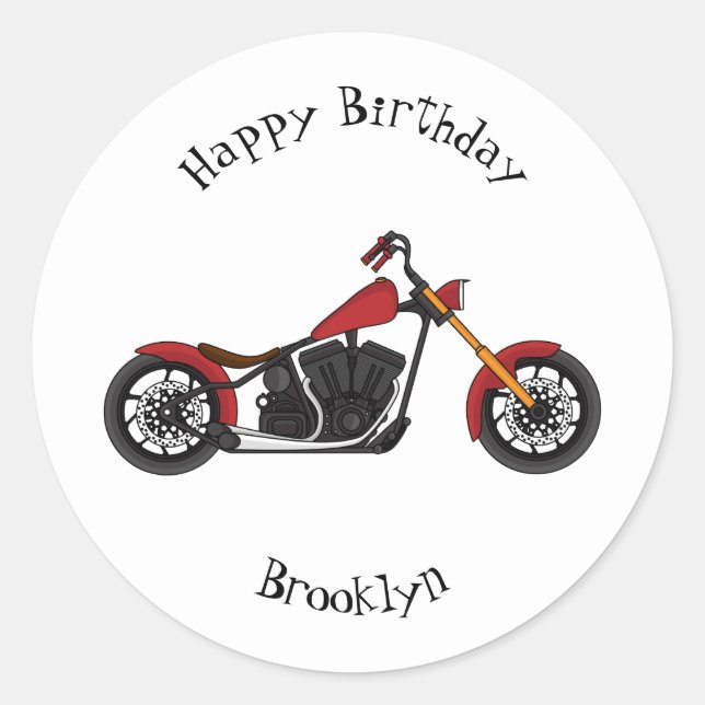Chopper style motorcycle illustration classic round sticker (Front)