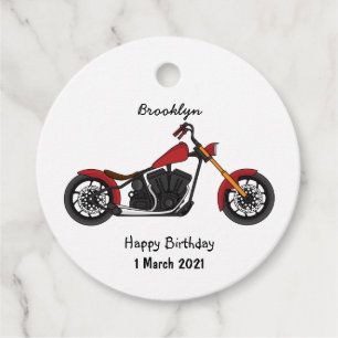 Chopper style motorcycle illustration favour tags