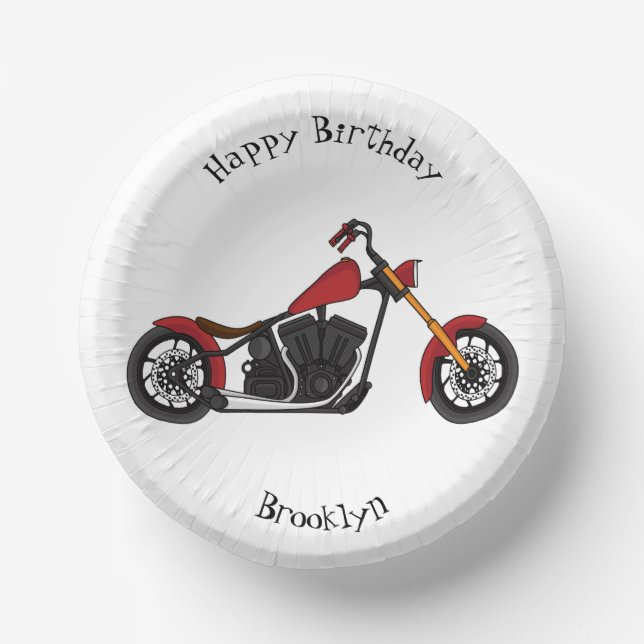 Chopper style motorcycle illustration paper plate (Front)