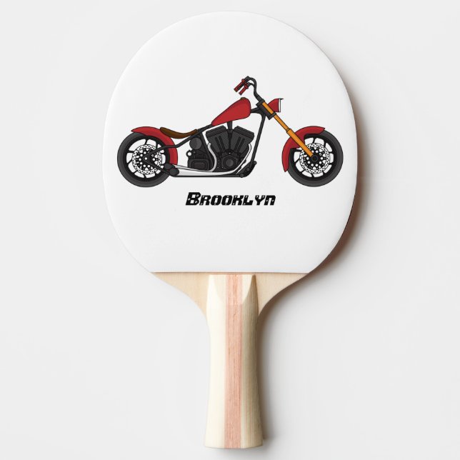 Chopper style motorcycle illustration ping pong paddle (Front)