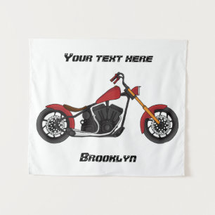 Chopper style motorcycle illustration tapestry