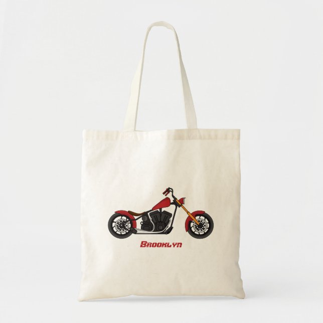 Chopper style motorcycle illustration tote bag (Front)