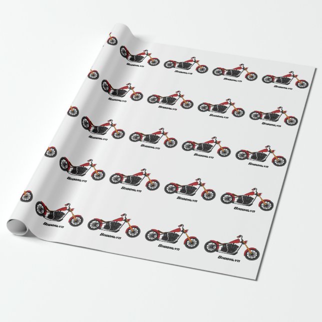 Chopper style motorcycle illustration wrapping paper (Unrolled)