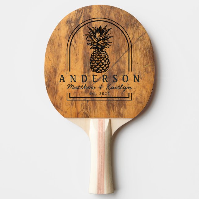 Chopping Block Pineapple Wedding Arch & Name Ping Pong Paddle (Front)