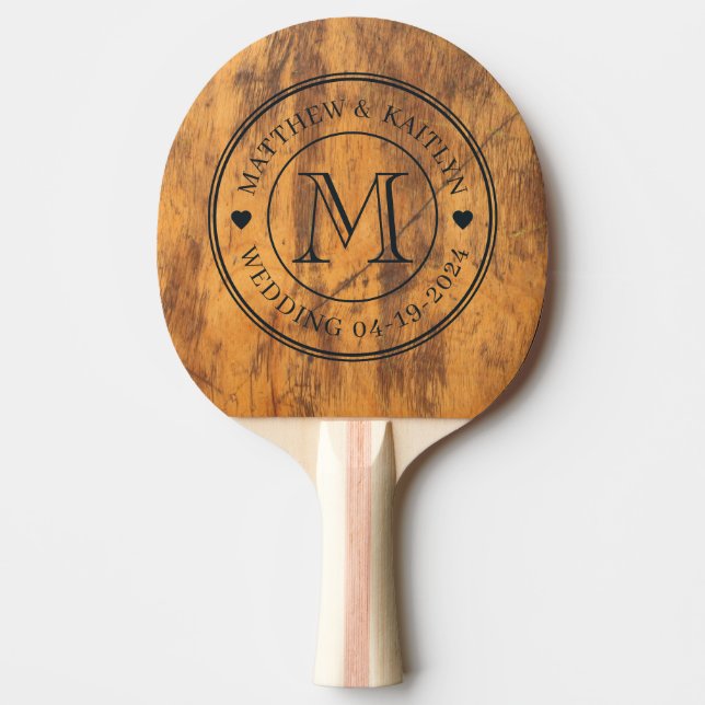 Chopping Block Wedding Monogram Heart Ping Pong Paddle (Front)