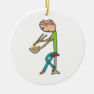 Chopsticks And Noodles Ceramic Ornament