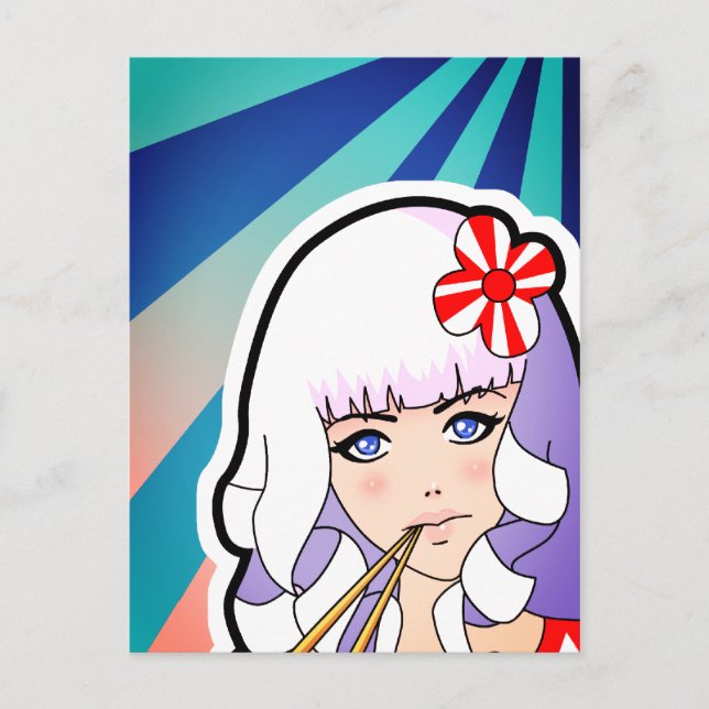 Chopsticks Anime Girl Postcard (Front)
