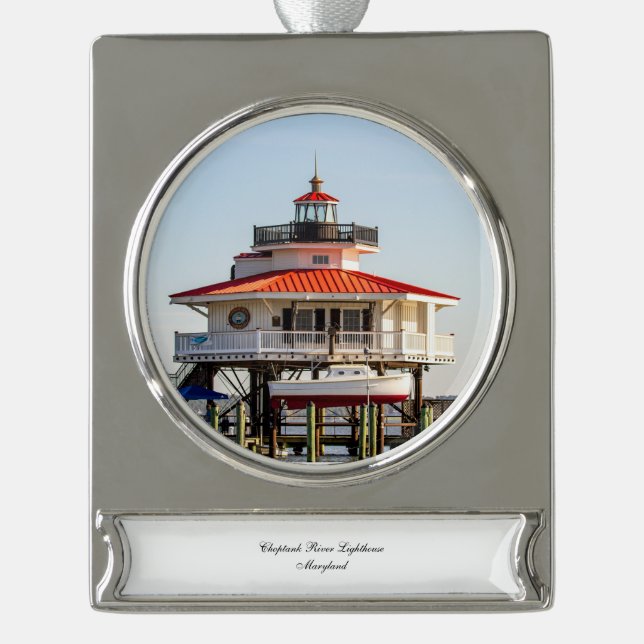 Choptank River Lighthouse Silver Plated Banner Ornament (Front)