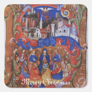 CHORAL MUSIC CHRISTMAS PARCHMENT WITH SAINTS SQUARE STICKER