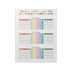 Chore Chart Custom Notepad for 3 Kids