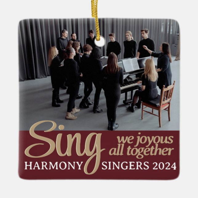 Chorus Choir Merry Christmas Singer Music Photo Ceramic Ornament (Front)