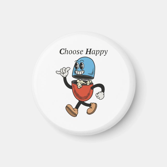 Chose happy with pill groovy character design magnet (Front)