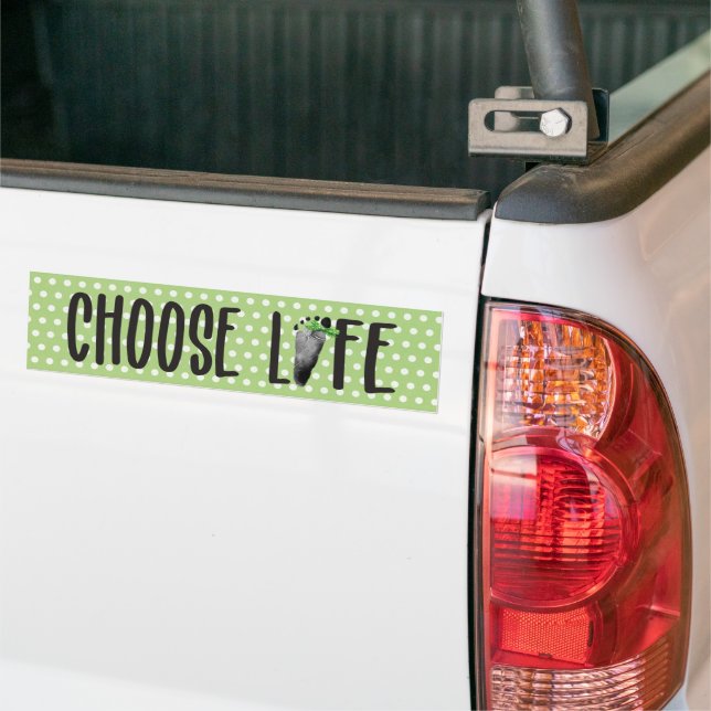Chose Life Baby Footprint with Bow Bumper Sticker (On Truck)