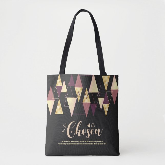 Chosen Black Pink Gold Elegant Triangle Tote Bag (Front)