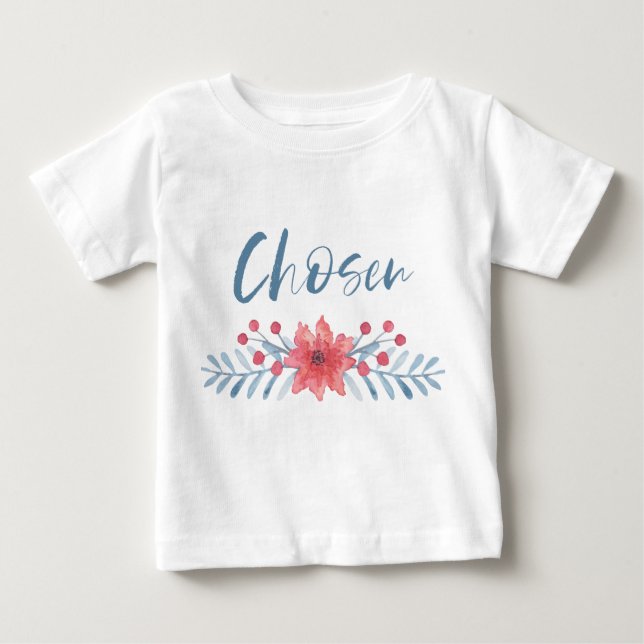 Chosen Blue and Pink Flowers Kids Adoption Baby T-Shirt (Front)