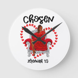 Chosen Christian Black Woman Valentines Galentine Round Clock